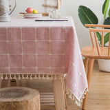 Popxstar Japan Cotton Linen Tablecloth Blue Stripes Pure Plaid Embroidered Rectangular Christmas Table Cloth Thickened Cover for Banquet