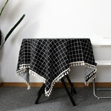 Popxstar Japan Cotton Linen Tablecloth Blue Stripes Pure Plaid Embroidered Rectangular Christmas Table Cloth Thickened Cover for Banquet