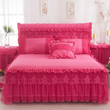 Popxstar Princess 1 Piece Lace Bed Skirt + 2 Piece Pillowcases Bedding Bedspreads Sheet Pink Lace Bedding Set Bed For Girl Bed Cover