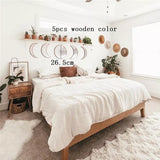 Popxstar 5 PCS Wooden Acrylic Moon Wall Decorative Mirror Moon Cycle Variation Decorative Wall Mirror Creative Bohemian Mirror