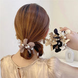 Popxstar Woman Pearl Rhinestone Hair Ties Women Hair Accessories Rubber Band Elastic Hairband Scrunchies Hair Ring Rope Headwear