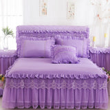 Popxstar Princess 1 Piece Lace Bed Skirt + 2 Piece Pillowcases Bedding Bedspreads Sheet Pink Lace Bedding Set Bed For Girl Bed Cover