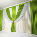 Popxstar 3*6m Silver Sequin Green Drapes White Wedding Backdrop Curtain Set Wedding Stage Decoration Party Wedding Wall Backdrop Curtain
