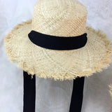 Popxstar Summer Women Beach Raffia Black White Ribbon Hat Bow Raffia Hat Temperament Flat Cap Straw Hats Women's Seaside Hat