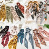 Popxstar New Fashion Print Bow Scrunchies Hair Ribbon For Women Elastic Hair Band Girls Horsetail Hair Ties Hair Accessories