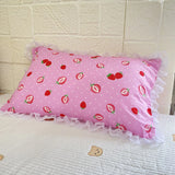 48x74cm  Pink Twin Heart Rabbit Pillow Case Cover Cotton Hairball Ruffle Pillowcase Girl Cute Bedding Toy Bedroom Home Decor