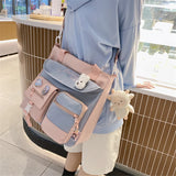 Popxstar Large Capacity Tote Bags Trendy Nylon Patchwork Shoulder School Book Bag for Teenage Girls Fashion Student Handbag Crossbody Sac