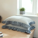 2 pcs Plaid Stripes Cotton Pillow Cover European Princess Style Ruffle Trim 48x74cm Home Textile Sleeping Soft Fabric Pillowcase