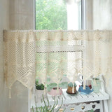 popxstar Thread Crocheted Hollow Curtains for Living Room, Tassel, Short Window Curtains for Kitchen, Home Decor, Beige, Cafe Curtain