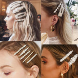 Popxstar Woman Elegant Geometric Pearl Hairpins Korean Style Hair Clips Alloy Barrettes Girls Hair Accessories Hair Grips Headwear