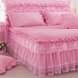 Popxstar Princess 1 Piece Lace Bed Skirt + 2 Piece Pillowcases Bedding Bedspreads Sheet Pink Lace Bedding Set Bed For Girl Bed Cover