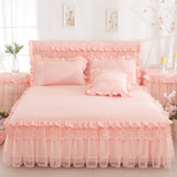 Popxstar Princess 1 Piece Lace Bed Skirt + 2 Piece Pillowcases Bedding Bedspreads Sheet Pink Lace Bedding Set Bed For Girl Bed Cover