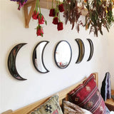 Popxstar 5 PCS Wooden Acrylic Moon Wall Decorative Mirror Moon Cycle Variation Decorative Wall Mirror Creative Bohemian Mirror