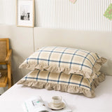 2 pcs Plaid Stripes Cotton Pillow Cover European Princess Style Ruffle Trim 48x74cm Home Textile Sleeping Soft Fabric Pillowcase