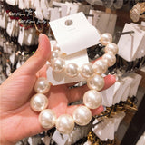 Popxstar Woman Big Pearl Hair Ties Fashion Korean Style Hairband Scrunchies Girls Ponytail Holders Rubber Band Hair Accessories