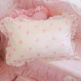 48x74cm  Pink Twin Heart Rabbit Pillow Case Cover Cotton Hairball Ruffle Pillowcase Girl Cute Bedding Toy Bedroom Home Decor
