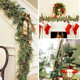 Popxstar 150cm Christmas Fireplace Garland Artificial Rattan Vine Fake Plant Pines Cones Garland For Home Xmas Wreath New Year Ornaments