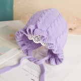 Popxstar Infant Hat Winter Girl Baby Hooded Hat Autumn and Winter Ear Protection Warm Woolen Hat Lace Girls Knitted Hat