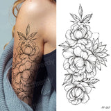 Popxstar Tattoo Sticker Women Flower Rose Peony Black Tatouage Temporaire Femme Temporary Sleeve Tattoo Waterproof Sexy Body Art Fashion