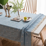 Popxstar Japan Cotton Linen Tablecloth Blue Stripes Pure Plaid Embroidered Rectangular Christmas Table Cloth Thickened Cover for Banquet