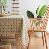 Popxstar Japan Cotton Linen Tablecloth Blue Stripes Pure Plaid Embroidered Rectangular Christmas Table Cloth Thickened Cover for Banquet