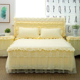 Popxstar Princess 1 Piece Lace Bed Skirt + 2 Piece Pillowcases Bedding Bedspreads Sheet Pink Lace Bedding Set Bed For Girl Bed Cover