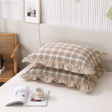 2 pcs Plaid Stripes Cotton Pillow Cover European Princess Style Ruffle Trim 48x74cm Home Textile Sleeping Soft Fabric Pillowcase