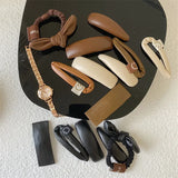 Popxstar Woman Vintage PU leather Hairpins Scrunchies Hair Clips Women Hair Clips Hair Accessories Ornaments Barrettes Hair Ties