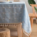 Popxstar Japan Cotton Linen Tablecloth Blue Stripes Pure Plaid Embroidered Rectangular Christmas Table Cloth Thickened Cover for Banquet