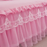 Popxstar Princess 1 Piece Lace Bed Skirt + 2 Piece Pillowcases Bedding Bedspreads Sheet Pink Lace Bedding Set Bed For Girl Bed Cover