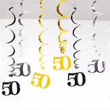 Popxstar 6pcs/pack Spiral 18 21 25 30 40 50 60 70 80 90 Years Old Birthday Swirls Hanging Ornaments Black Gold Silver birthday Decor