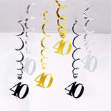 Popxstar 6pcs/pack Spiral 18 21 25 30 40 50 60 70 80 90 Years Old Birthday Swirls Hanging Ornaments Black Gold Silver birthday Decor