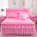Popxstar Princess 1 Piece Lace Bed Skirt + 2 Piece Pillowcases Bedding Bedspreads Sheet Pink Lace Bedding Set Bed For Girl Bed Cover