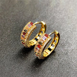 Popxstar Gold Color Hoop Earrings for Women Luxury Inlaid Rainbow Cubic Zirconia Modern Girls Fashion Ear Accessories Hot Jewelry