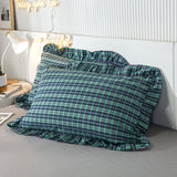2 pcs Plaid Stripes Cotton Pillow Cover European Princess Style Ruffle Trim 48x74cm Home Textile Sleeping Soft Fabric Pillowcase