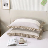 2 pcs Plaid Stripes Cotton Pillow Cover European Princess Style Ruffle Trim 48x74cm Home Textile Sleeping Soft Fabric Pillowcase