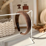 Popxstar Winter Fashion Coffee Color Lattice Sponge Headband for Womens Girl Plush Wide Side Hairband Velvet Hair Hoop  Hair Accessories