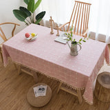 Popxstar Japan Cotton Linen Tablecloth Blue Stripes Pure Plaid Embroidered Rectangular Christmas Table Cloth Thickened Cover for Banquet