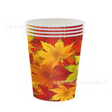 fall backgrounds Autumn Maple Leaf Party Paper Plate Disposable Paper Cup Tissue Tablecloth Pull up Party Holiday Tableware Birthday Decoration