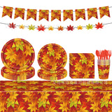 fall backgrounds Autumn Maple Leaf Party Paper Plate Disposable Paper Cup Tissue Tablecloth Pull up Party Holiday Tableware Birthday Decoration