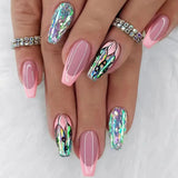 Popxstar 24Pcs Gradient Purple Ballet False Nails with Butterfly Rhinestone Long Square Manicure Press on Nails Wearable Flower Fake Nail