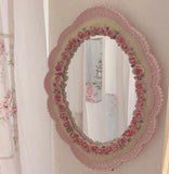 popxstar Stand Desktop Mirror Large Home Decoration Elegant Environmentally Pink Vintage Baroque Wall-Mounted Mirror for Bedroom Artistic
