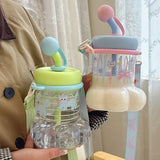 1L Cute Plastic Straw Water Bottle For Girls Creative Cat Claws Large Capacity Tabletop Sippy Cup  Portable Student Drinking Cup
