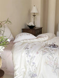 Popxstar  Flowers Embroidery Luxury Bedding Set 600TC Lyocell Bamboo Fiber Soft Silky Duvet Cover Flat/Fitted Bed Sheet Pillowcases 4Pcs
