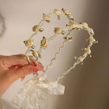 Popxstar 1pcs Elegant Bridal Girls Headband Imitated Pearl Hair Headdress Flower Wreath Bride Garland Head Hoop Wedding Headbands Fashion