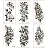 Popxstar  6pcs Waterproof Black Flower Tattoo Sticker for Men and Women - Lasts 3-5 Days