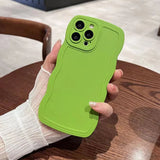 Popxstar Solid Color Wave Lens Protection Phone Case For iPhone 11 12 13 14 15 16 Pro Max 7 8 Plus SE 2020 2022 X XSMax XR Soft TPU Cover