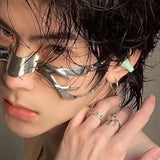 Popxstar   Hip Hop Mask Irregular Steel Cosplay Mechanical Face Wear Metal Alien Fluid Ornament Cool Street Jewelry Gift