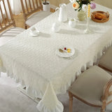 Korea Tablecloth Pure Cotton Lace-edge Tablecloth with Small Floral Patterns Fish Tail Embellishments Rectangular Tablecloth