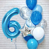 Popxstar 12pcs Blue 32inch Number Foil Latex Balloon Happy Birthday Party Decorations Kids Boy Baby 1 2 3 4 5 6 7 8 9 Year Old Supplies